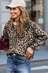 Chunky Leopard Jacquard Contrast Rib Button Front Drop Shoulder Cardigan